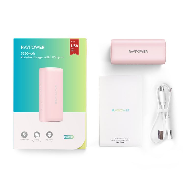 راف باور باور بانك محمول 3350 مللي أمبير مع تقنية الشحن السريع ايسمارت شحن سريع ، شاحن محمول صغير الحجم ، تصميم مريح ، غلاف مضاد للخدش ، مؤشر شحن ليد ، باور بانك للحماية من الحرارة الزائدة
