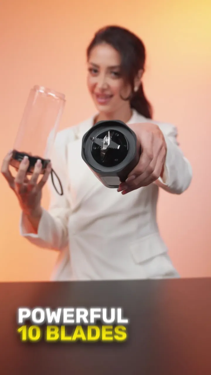 Powerology Blendex Portable Blender with 700mL Capacity, 20000 RPM Motor Speed, 150W Power, 6000mAh Battery Capacity, USB-C Charging Interface, 304 Food-Grade Stainless Steel & Tritan Materials, One-Touch Blending, Powerful 10-Blade Design - Black