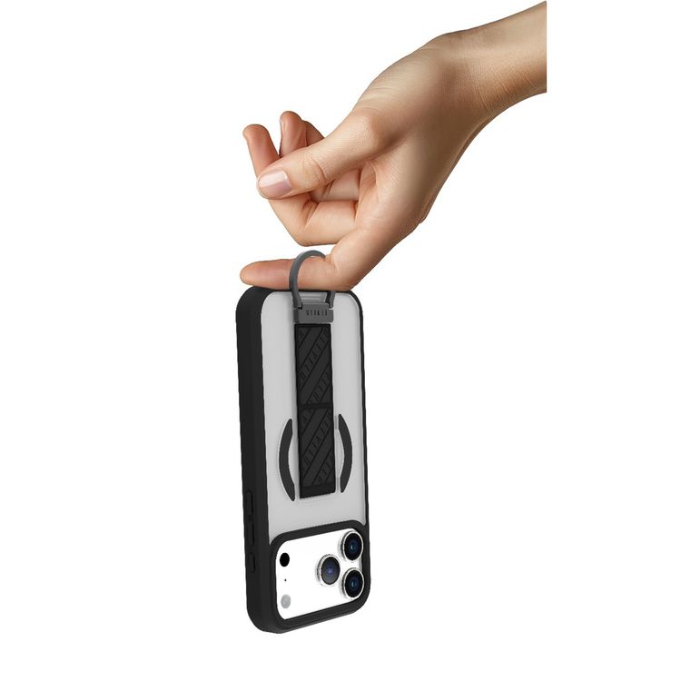 غطاء Levelo Morphix Clara GripStand MagSafe لجهاز iPhone 17 Pro، مع حواف مرفوعة للكاميرا والشاشة، مغناطيس قوي، هيكل مقاوم للصدمات وتشطيب غير لامع، حامل حلقة D مرن، مضاد لبصمات الأصابع - أسود شبحي