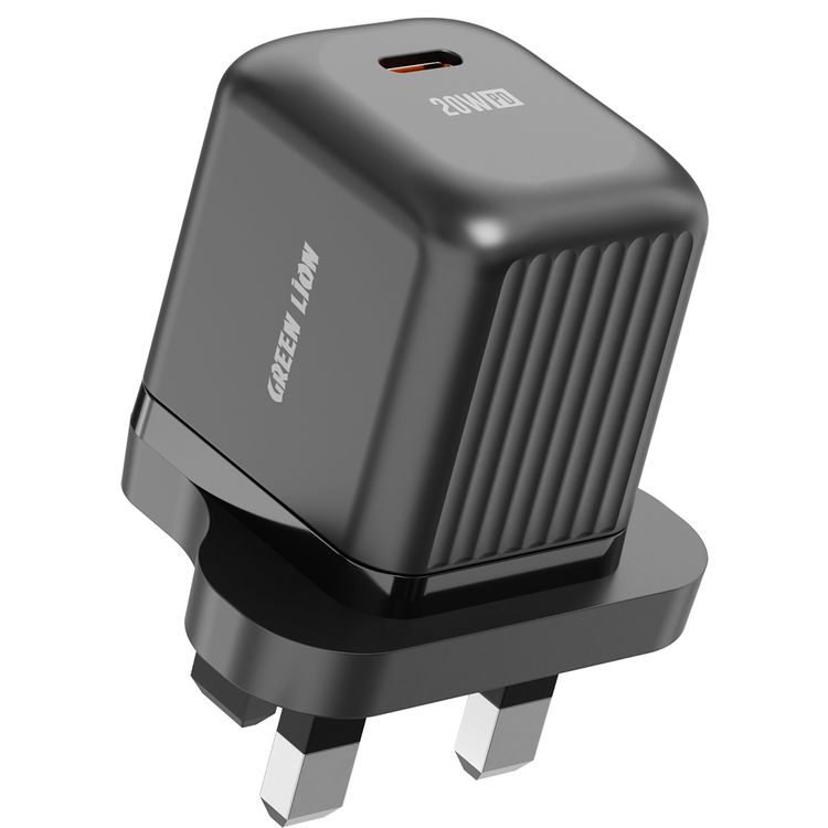 Green Lion Ultra Compact GaN Wall Charger with Single USB-C Port and USB-C to Lightning Cable, PC Flame Retardant Material, Fast Charging Support, Charging Protection, Universal Compatibility, Ultra Portable - Black