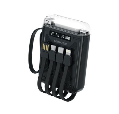 Green Lion Luma Pro 10000mAh Power Bank with Battery Indicator, USB-Micro Cable, Lightning Cable, LED Flashlight, Silicone Strap - Black