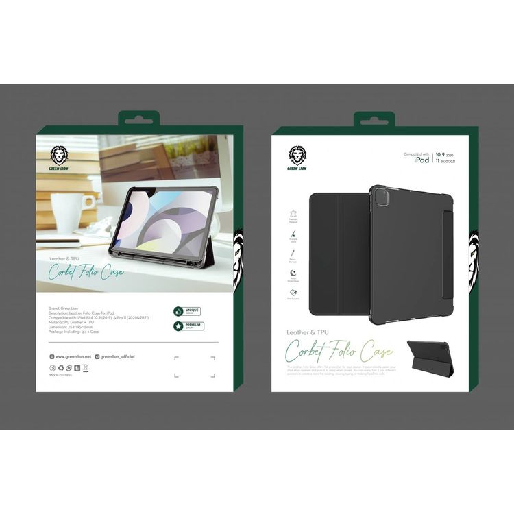 Green Lion Corbet Leather Folio Case for iPad Pro 12.9  2021 - Black
