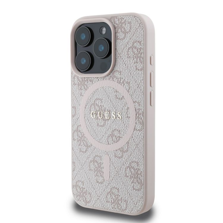 غطاء صلب Magsafe PU 4G مع شعار كلاسيكي لهاتف iPhone 16 Pro Max، حماية من الصدمات، سهل التركيب، تصميم نحيف وخفيف الوزن، متوافق مع MagSafe للشحن اللاسلكي - وردي