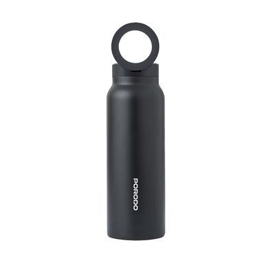 Porodo Magnetic Mount Water Bottle with Seamless Multi Tasking, Double Wall Insulation, Versatile and Portable, Strong Magnetic Hold, Works With Magsafe, Wide Round Mouth - Black 