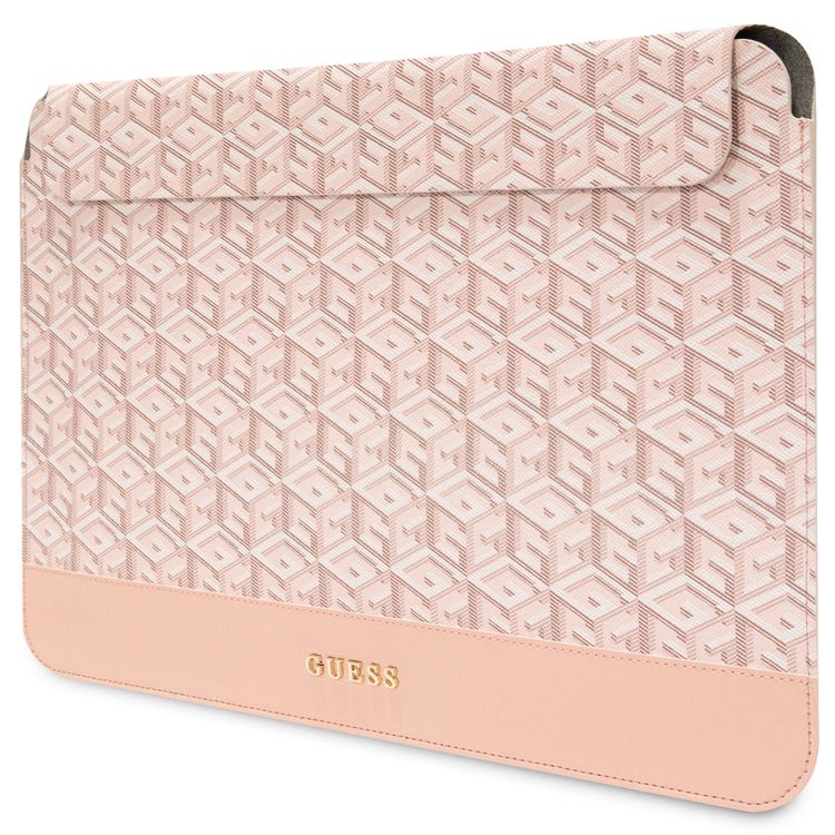 Guess Gcube Stripes Computer Sleeve for MacBook 13"/14" with Synthetic Leather Material, Magnetic Lock, Water Resistant - Pink