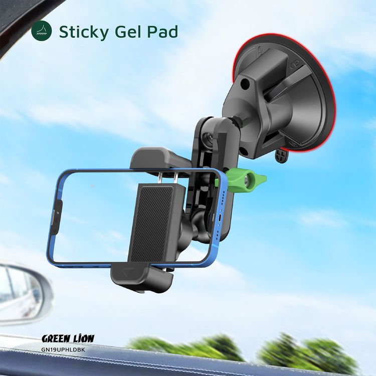Green Lion GX-19 Universal Phone Holder, Adjustable holder size from 5 to 14 cm, Up to 4kg Clamping Force, Washable Suction Cup, Easy Installation, Sticky Gel Pad, 360° Rotation - Black