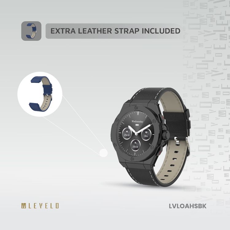 Levelo Oak Automatique Hybrid Smart Watch, Amoled Display, IP68 Water Resistant, Health Monitoring - Black 
