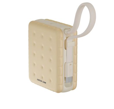 Green Lion Baker 10000mAh Power Bank with PD 20W, Compact Pocket Size, Dual Device Charging, Detachable Type-C Cable, Flight Approved, Easy-Carry Lanyard, LED Battery Indicator - Yellow