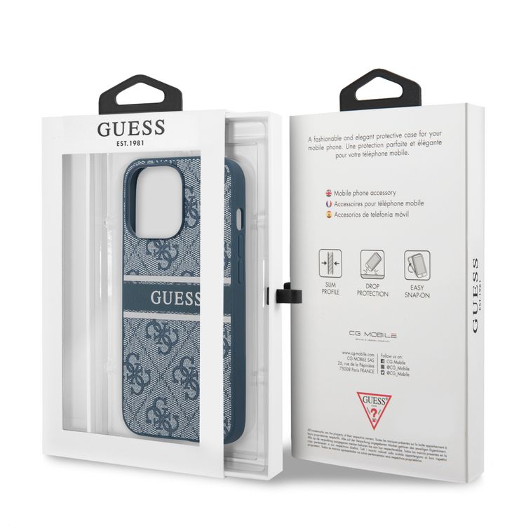 CG MOBILE Guess 4G PU Leather Case with Printed Stripe Compatible for iPhone 13 Pro (6.1") Anti-Scratch, Easy Access to All Ports, Shock Absorption