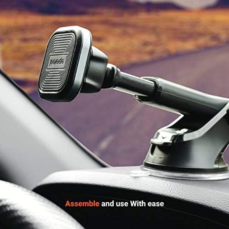 Porodo Aluminum Magnetic Car Mount ( Extendable up to 15cm / Suction Base / 360 Rotate ) Compatible for All Mobile Phone Devices, Metal Grip, Strong Magnet Phone Holder, Easy