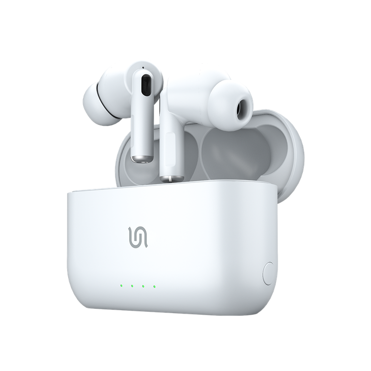 Porodo Soundtec Wireless ANC In-Ear Earbuds with Touch Controls, Wireless Charging, Transparency Mode, Comfortable Fit, Superior Microphone, 20 Hours Playtime with Charging Case, 10m Operating Distance - White