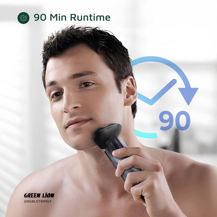 Green Lion 3-in-1 G-Blade Trimmer with Digital Display, 90 Minutes Working Time, 5W Power, Stainless Steel Blade, 600mAh Battery, Travel Lock, Shaver, Hair & Nose Trimmer - Gray