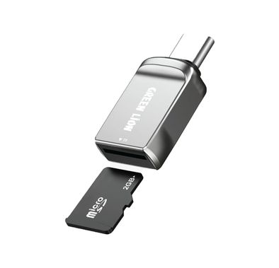 Green Lion SD Card Reader, USB-C to Micro SD, 480Mbps Transfer Speed, Zinc Alloy Material, Plug & Play, Wide Compatibility, Connect, Read & Transfer in a Snap - Silver