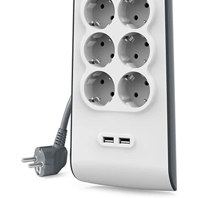 Belkin Surge Plus Protector with 2 USB Port (2.4A) and 8 Outputs Sockets EU with Indicator Light, Modern Design Extension, Touch Protection - White