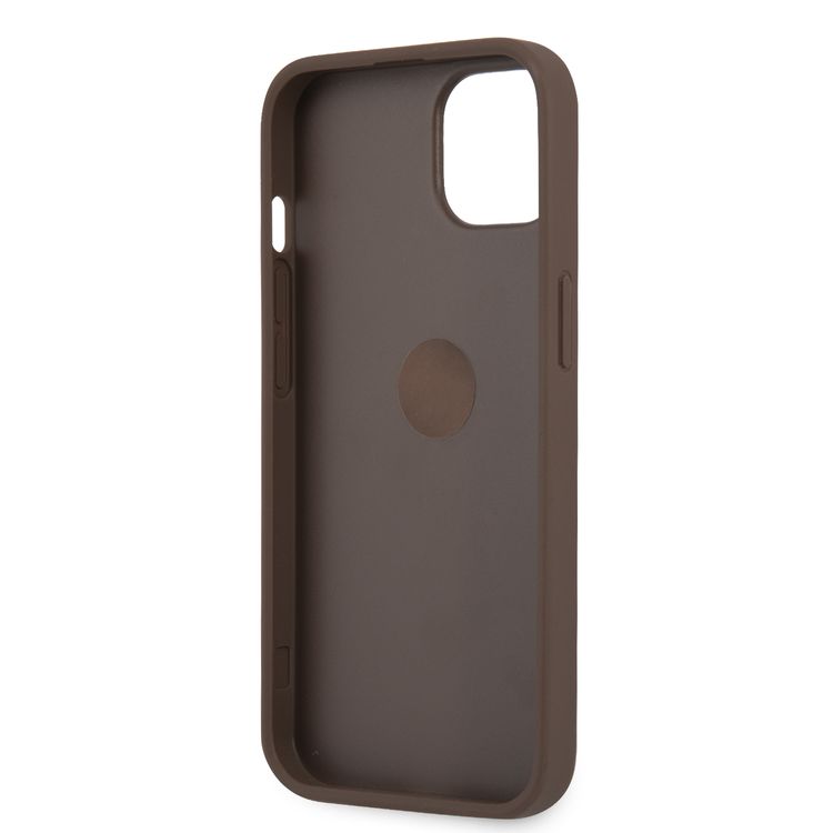 CG MOBILE Guess PU Leather 4G Case with 360° Rotating Ring Grip Holder Stand Compatible for iPhone 13 (6.1") Suitable with Wireless Charging Officially Licensed - Brown