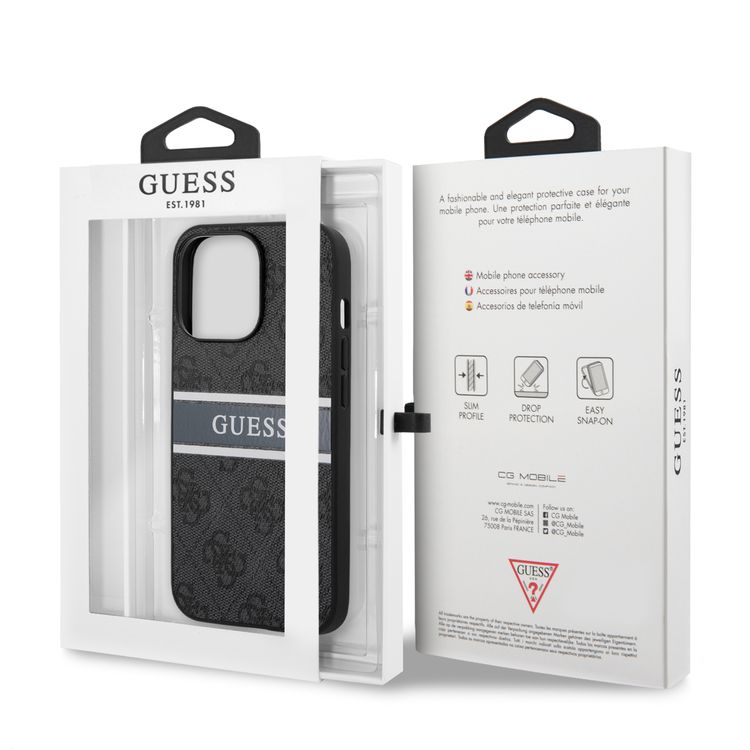 CG MOBILE Guess 4G PU Leather Case with Printed Stripe Compatible for iPhone 13 Pro (6.1") Anti-Scratch, Easy Access to All Ports, Shock Absorption