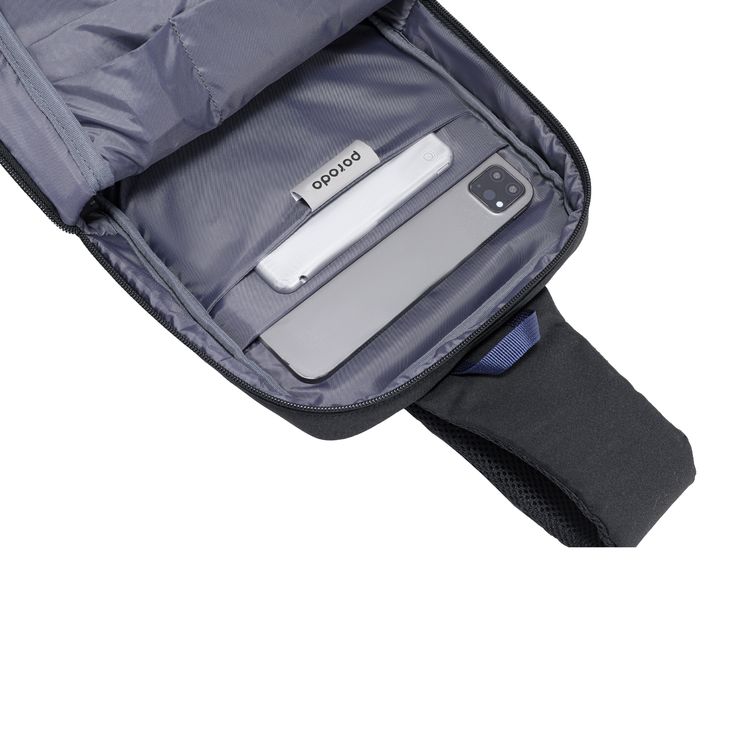 حقيبة بوروودو لايفستايل كروس بودي بسحاب مع قفل بصمة ذكي، ومخرج شحن USB-C بقدرة 20 واط، وزمن مسح بصمة أقل من 0.55 ثانية - أسود / أزرق.
