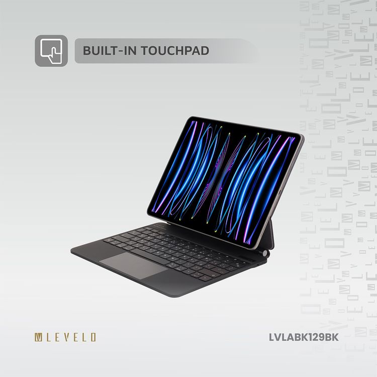 Levelo AeroBoard Saffanio Leather Wireless Keyboard for iPad Pro 12.9" & iPad Air 13" M3 (2025) with Multi-Gesture Trackpad, 300 Hours Standby Time, Up to 130° Adjustable Angle - Black