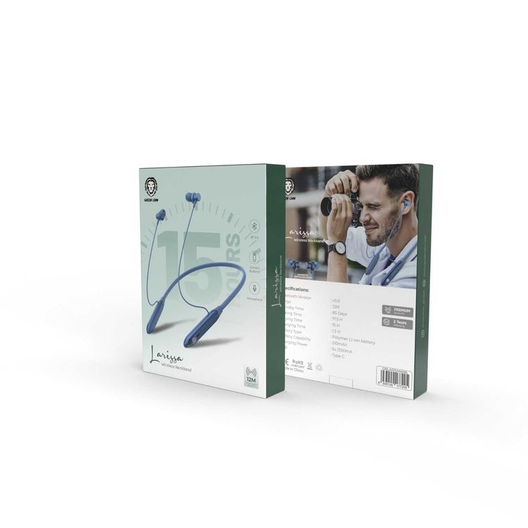 Green Lion Larissa Wireless Neckband with Control Buttons, Microphone, 210mAh Battery Capacity, 12m Transmission Distance - Blue