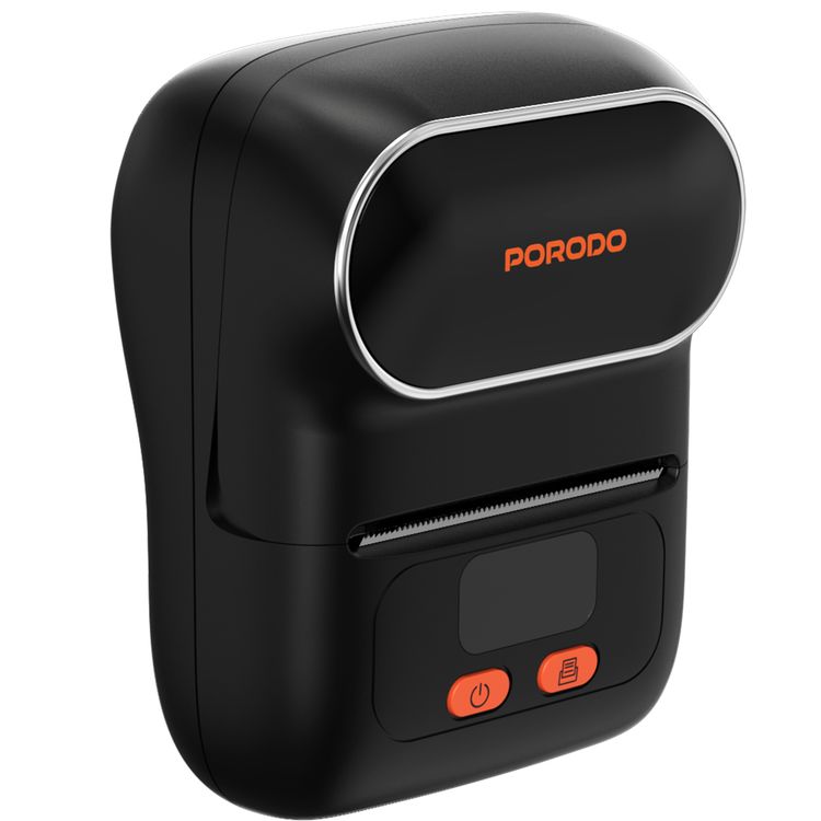 Porodo Super HD Thermal Printer with Bluetooth, 1200mAh Battery Capacity, 2.5 Hours Recharge Time, 1.5 Hours Working Time, 20-50mm Label Width, Super HD - Black