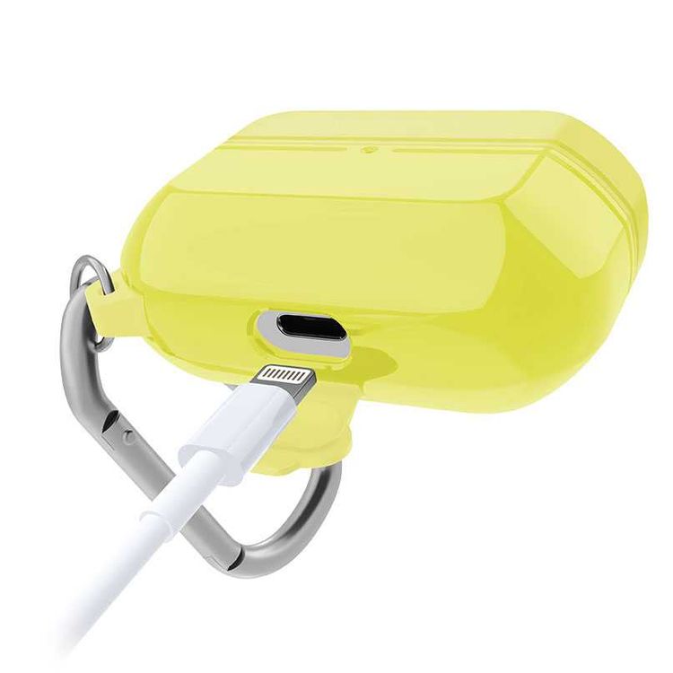 X-Doria Defense Journey Case for AirPods Pro with Detachable Carabiner & Loop, TPU & Silicone Material, Water & Dust Resistant, 360-Degree Full Protection, Anti-Scratch - Yellow