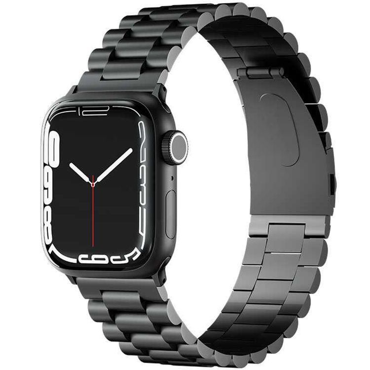 Levelo Daytona Watch Strap with Adjustable Links for Apple Watch 49/45mm, Anti-Oxidation Technology, Compatible with SE, Series 8, 7, 6, 5 & 4, Stainless Steel with Premium Metal Finish - Black