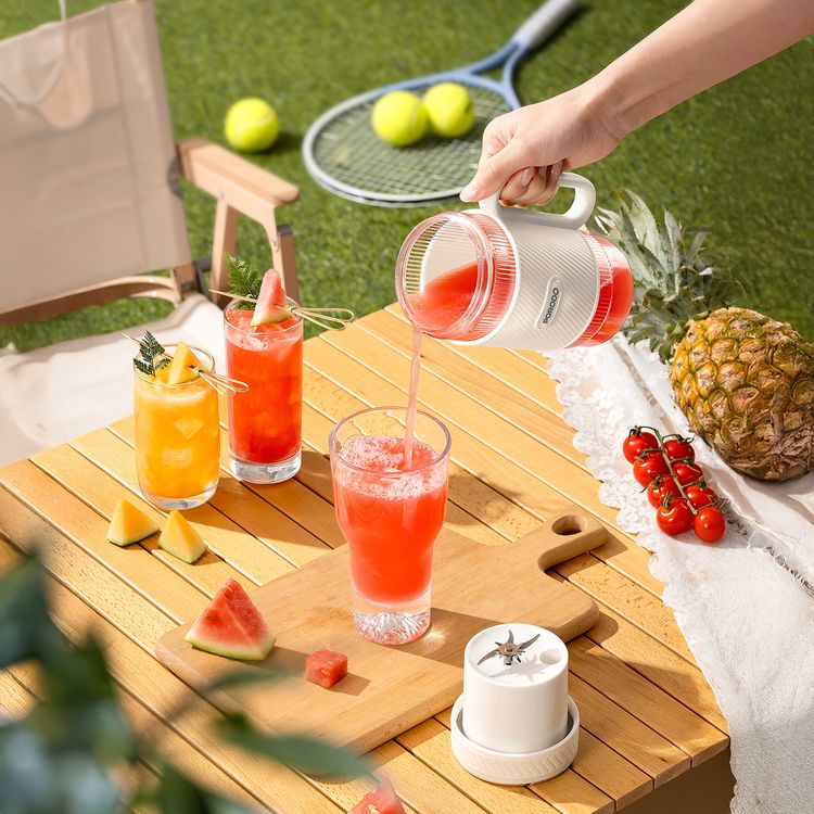 Porodo خلاط سموذي محمول بكأس مزدوج بتصميم 20 شفرة، غطاء شرب آمن، مصنوع من مواد ذات درجة طعام، مقبض حمل محمول، متعدد الاستخدامات بكأس مزدوجة، سحق جليد قوي - أبيض