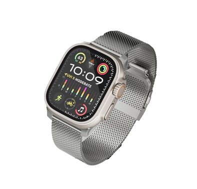 Levelo Ferra Milanese Watch Strap with Adjustable Length, Compatible with 49/46mm Smartwatches & Apple Watch SE, Series 9, 8, 7, 6, 5, Hypoallergenic Material, 24/7 Wearability, Water-Resistant, Anti-Oxidation Technology - Titanium