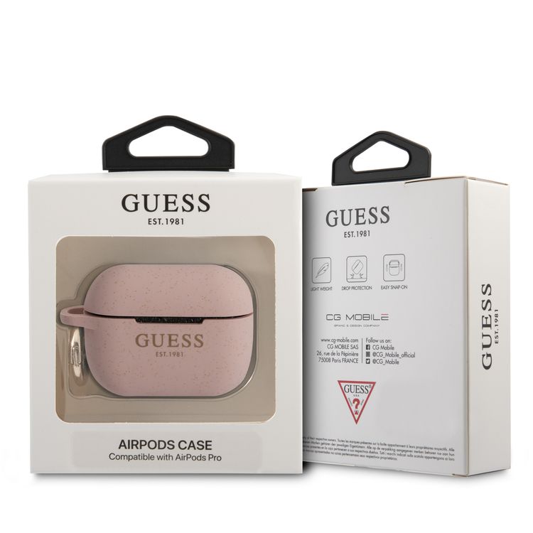 CG MOBILE Guess Silicone Glitter Case with Ring Compatible for AirPods Pro, Scratch & Drop Resistant, Dustproof & Absorbing Protective Silicone Cover