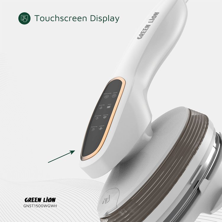 Green Lion Steam Glide Garment Steamer with Touchscreen Display, Dry Ironing & Steam Functions, 1500W Rated Power, 120mL Water Tank Capacity, 90° Rotatable Handle - White