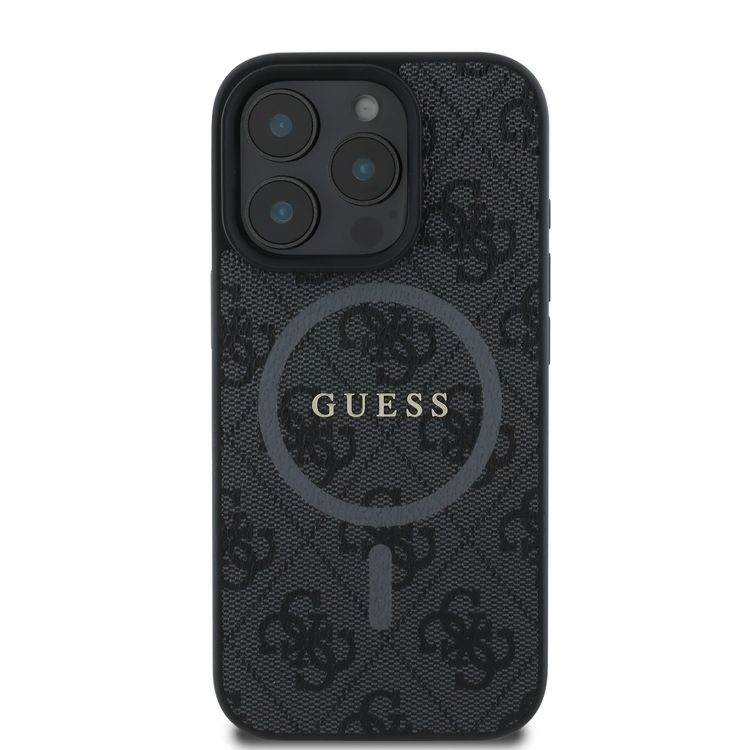Guess Magsafe PU 4G Hard Case with Classic Logo for iPhone 16 Pro Max, Drop Protection, Easy Snap-on, Slim & Lightweight Design, MagSafe Compatibility for Wireless Charging - Black