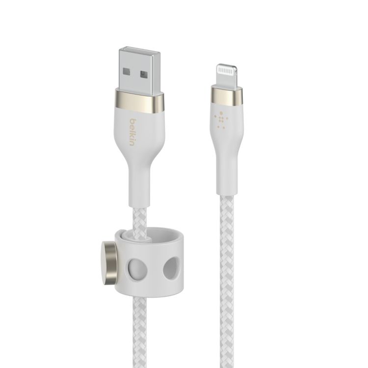 Belkin CAA010bt1MWH BOOST CHARGE™PRO Flex USB-A to Lightning Cable_Braided Silicone, 1M - White
