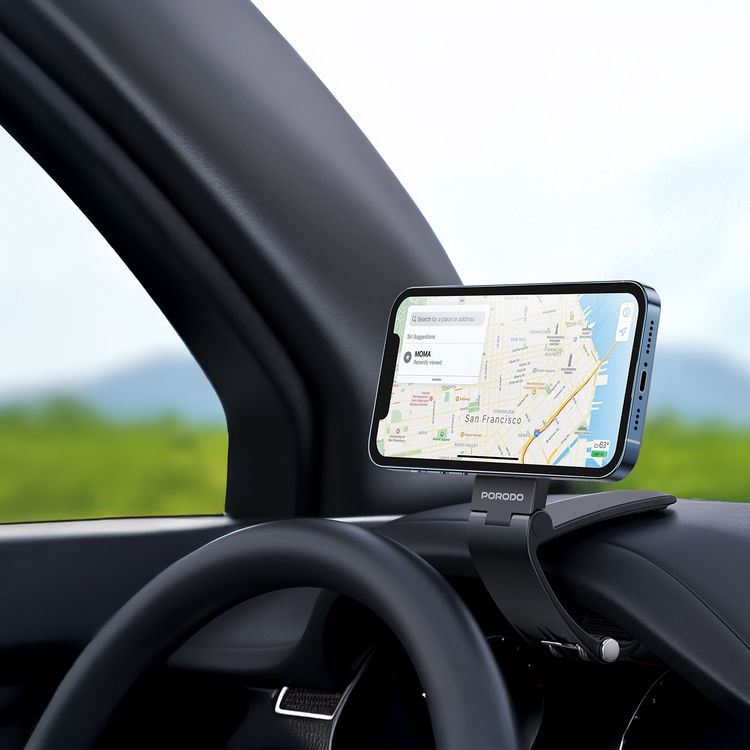 Porodo Dash Mount MagSafe Phone Holder with 20x N52 Magnets, ABS Material, Strong Magnetic Hold, Sturdy Clip Mount, Adjustable Viewing Angle - Black