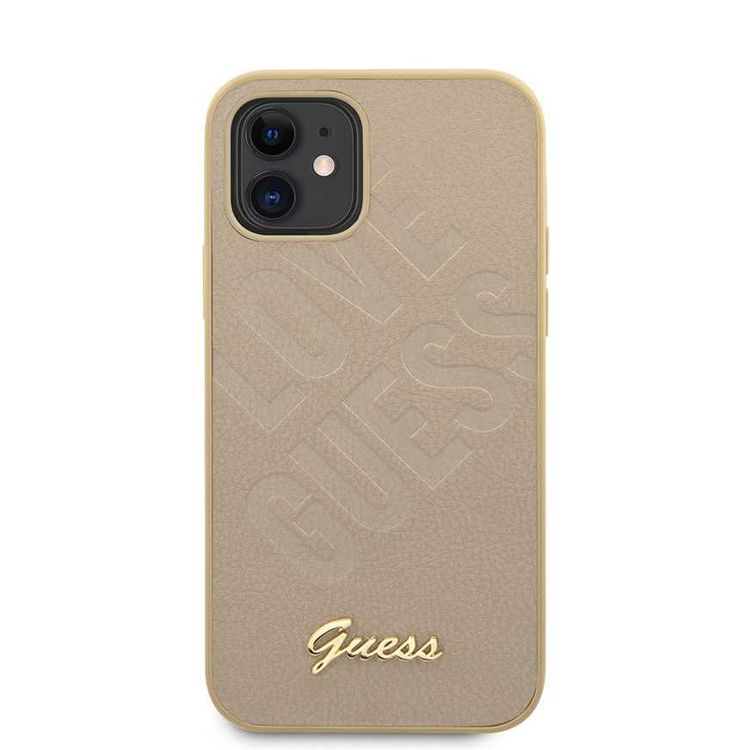 CG MOBILE Guess PU Iridescent "LOVE" Debossed Phone Case with Metal Logo Compatible for iPhone 12 Mini (5.4") Drop Protection Mobile Case Officially Licensed - Light Gold
