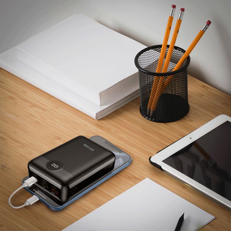 Porodo Super Compact Power Bank with 30000mAh Battery Capacity, 20W Power Delivery, Quick Charge 3.0 Technology, 4-Output Fast Charging, 22.5W USB-A QC Output - Black