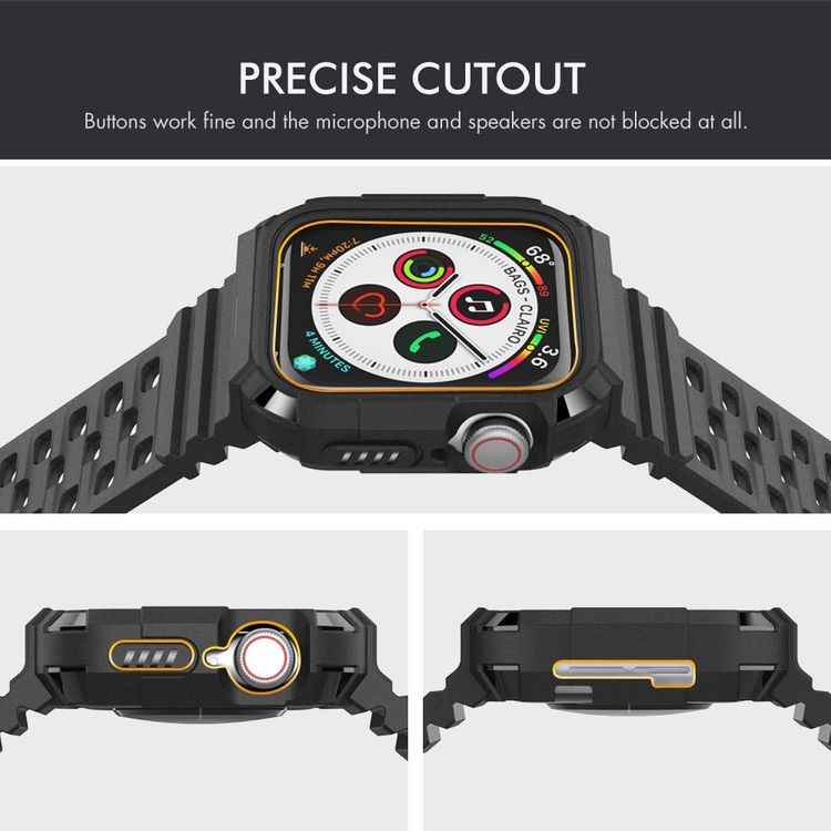 AhaStyle Matte TPU Adjustable Replacement Wrist Band Strap with Rugged Protective Drop Shock Resistant Bumper Watch Case Compatible for Apple Watch 42/44mm - Black