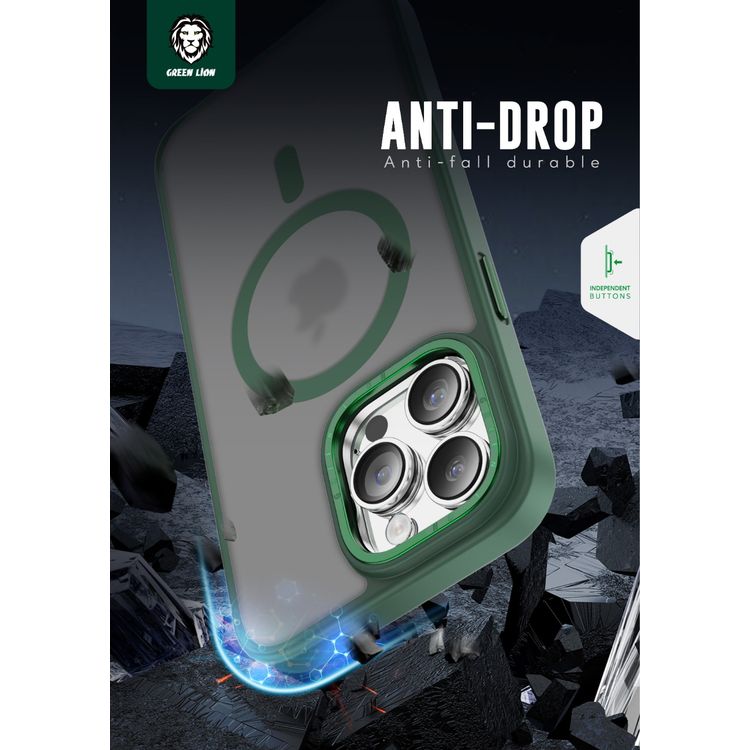 Green Lion Charles Magsafe Case for iPhone 14 Pro Max (6.7"), TPU Hard Case & Silicone Material, Qi Wireless Charger, Anti-Fall Durable, Anti-Scratch - Green