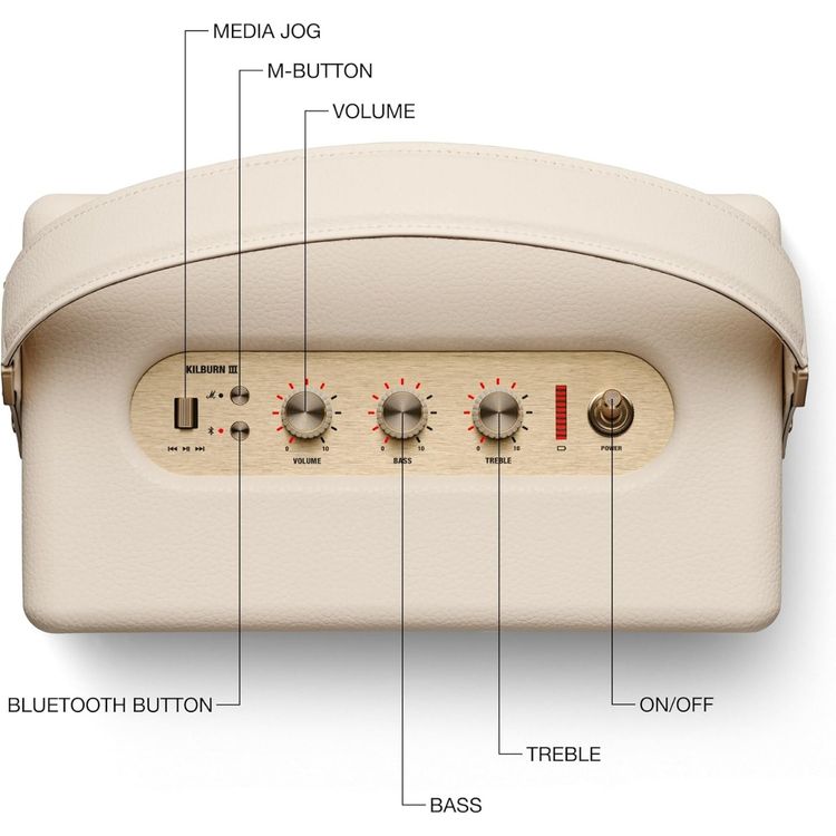 Marshall Kilburn III Portable Wireless Speaker with 50+ Hours Playtime, Stereo Sound, 3.5mm AUX & Auracast Connectivity, Bluetooth Version 5.3, IP54 Water Resistance Level - Cream