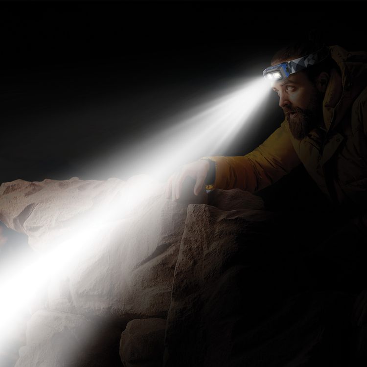 Powerology Bright Vision Rechargeable LED Headlamp with IP54 Water Resistance Level, 60° Rotating Angle, Up to 10 Hours Working Time, 1000mAh Rechargeable or 3x AAA Batteries, 500 Lumens Brightness, Aluminum Alloy & ABS Materials, Motion Sensor, Headmount, Dual Light Modes - Black