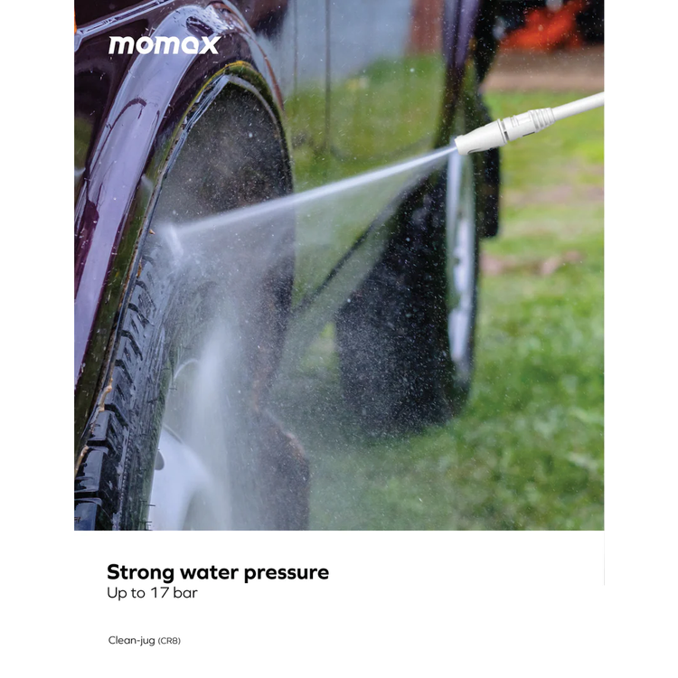 Momax Clean Jug Portable Pressure Car Cleaner with 145W Power, 25 Minutes Working Time, 15000mAh Battery, 17 Bar Water Pressure, 156L/h Flow Rate - White