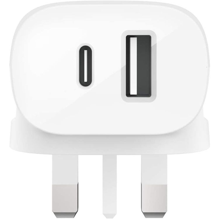 USB C Charger Belkin WCB004myWH Boost Charge PD 18W USB-C + 12W USB-A - White