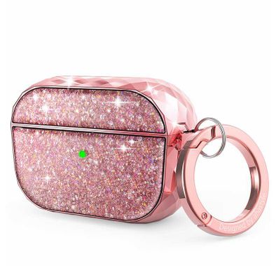 AhaStyle Luxury Glittery Glossy Case with Anti-Lost Carabiner Compatible for AirPods Pro, Hard Plastic Twinkle Glitter Cover, Scratch Resistant, Shock Absorption, Drop Protection