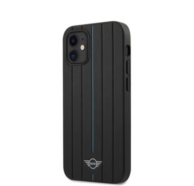 CG MOBILE Mini Cooper PU Leather Hard Case Hot Stamp Compatible for iPhone 12 Mini (5.4") Shock Absorbent, Easy Access to All Ports, Scratch Resistant, Drop Protection Back Cover Suitable with Wireless Charging Officially Licensed - Blue Stripes
