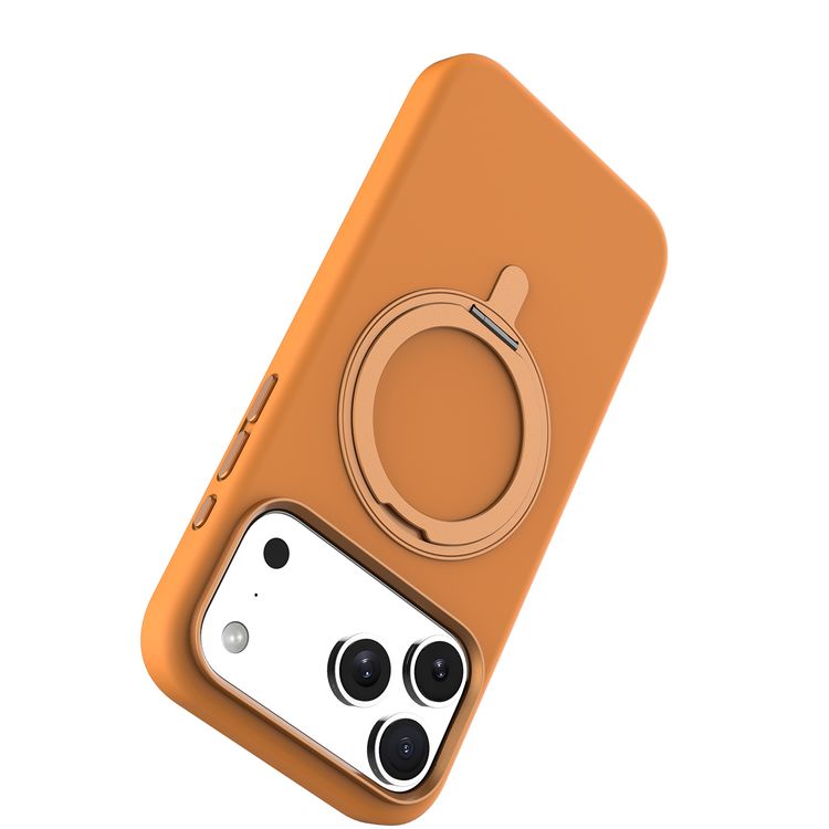 Levelo Iris Pro MagSafe Liquid Silicone Case with Built-in 360° Kickstand for iPhone 17 Pro Max, Metal Accents, Shock-Resistant Bumper, Aluminum Alloy Frame for Camera & Buttons, Drop-Tested, Strong Magnets, Premium Silicone Grip - Orange
