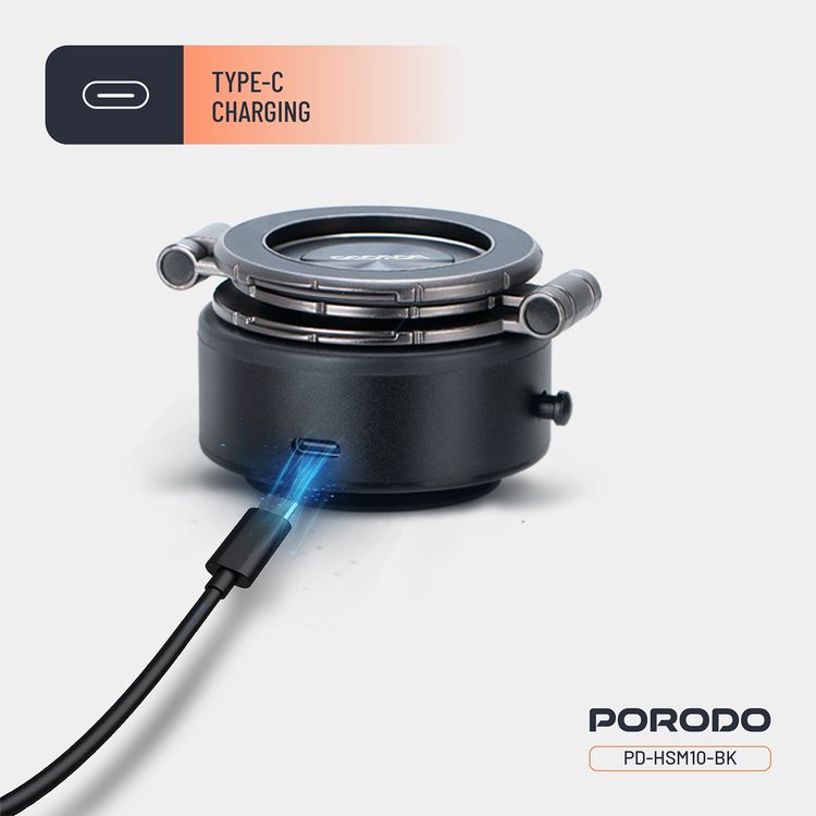 Porodo Vacuseal MagSafe Magnetic Mount with Adjustable Viewing Angle, Horizontal & Vertical Modes, One-Hand Operation, Up to 30 Days Working Time - Black