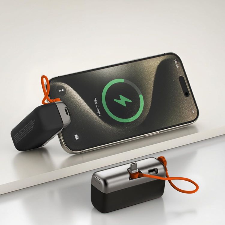 Porodo Pocket Volt 10000mAh Power Bank with Built-in Type-C Connector, 22.5W Power Delivery, 20W Max Lightning Output, Fast Charging Support, Compact Design, 15W Total Output - Black