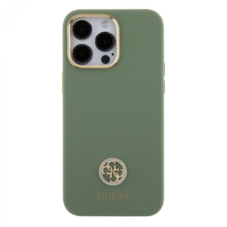 Guess Silicone Case with 4G Strass Logo Case for iPhone 15 Pro - Kaki
