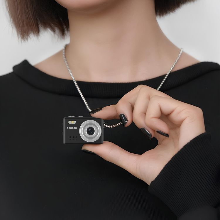 Porodo Mini Digital Camera with 0.96" HD Screen, 6 Color Filters, 2MP Photo Resolution, 1080 Pixels Video Resolution, 75-80 Minutes Operating Time, 200mAh Battery Capacity, Type-C Charging Port, Instant Webcam Function - Black
