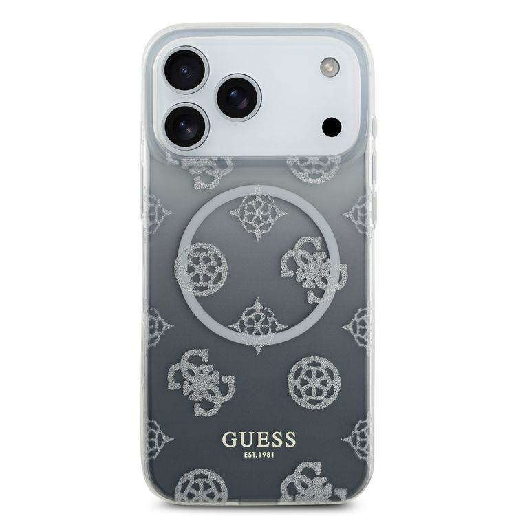 Guess MagSafe PC & TPU Case with Gradient Peony & Glitter Pattern for iPhone 17 Pro Max, Comfortable Grip, Drop Protection, Sustainable Packaging, Easy Snap-On, Slim Profile, Lightweight Design - Black
