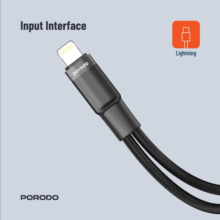 Porodo Lightning Connector Audio And Charge Adapter - Black - 12 cm